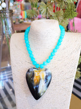 Load image into Gallery viewer, Chunky Stone Heart Beaded Necklace - Teal/Tan
