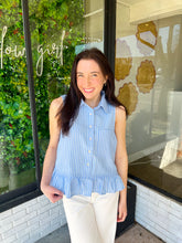 Load image into Gallery viewer, Mika Stripe Button Up Sleeveless Top-Blue/White
