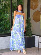 Load image into Gallery viewer, Jena Floral Chiffon Neck Drape Maxi Dress- Blue Multi
