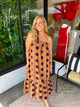 Load image into Gallery viewer, Keslie Polka Dot Midi Dress- Tan/Brown
