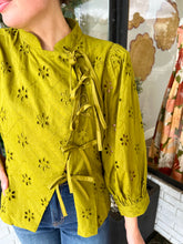 Load image into Gallery viewer, Jo Floral Eyelet Long Sleeve Top- Chartreuse
