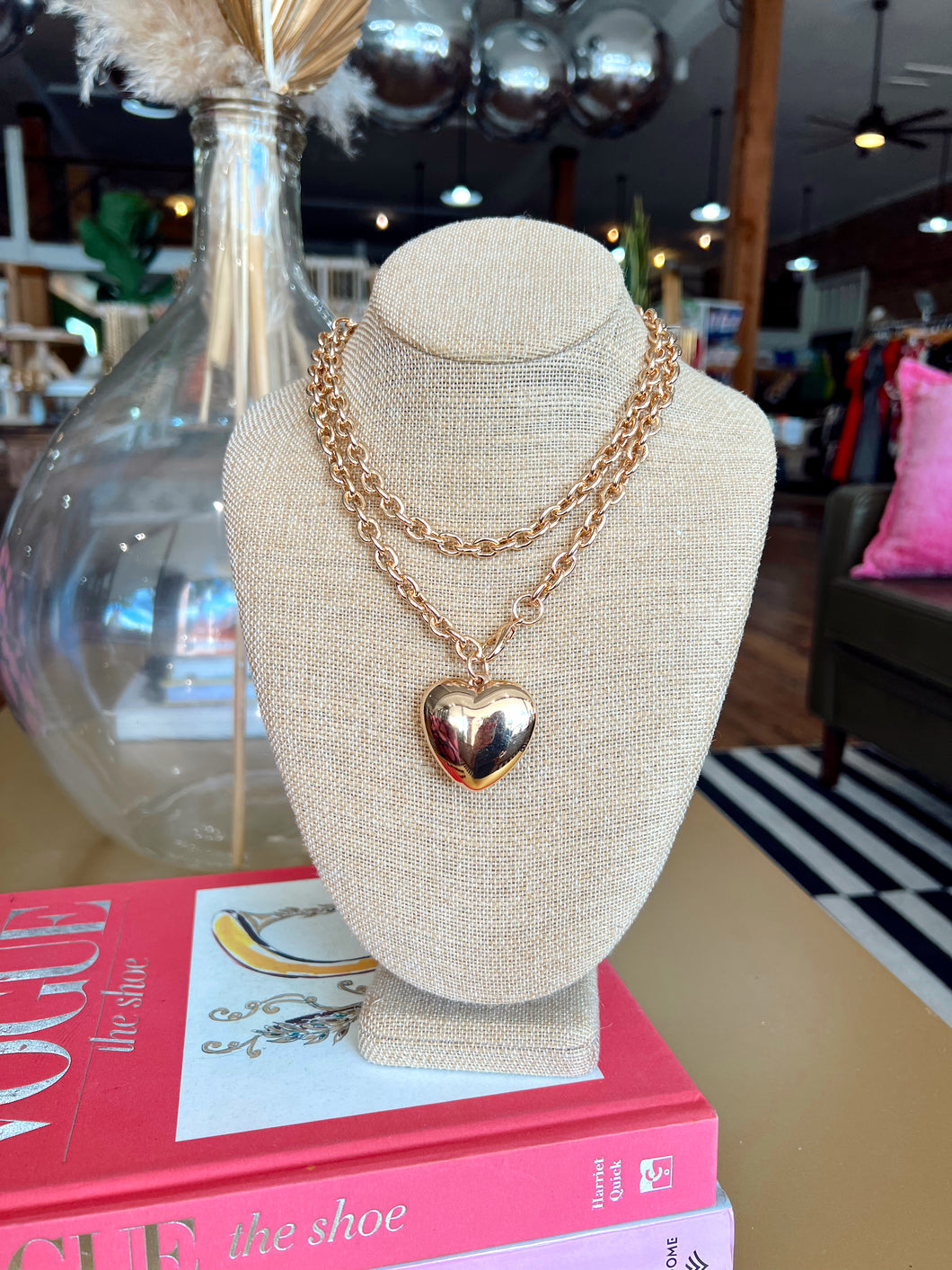 Chunky Gold Wrap Heart Pendant Necklace