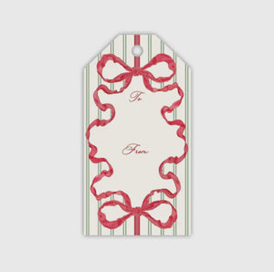 Holiday Red Bow Green Stripe Gift Tags
