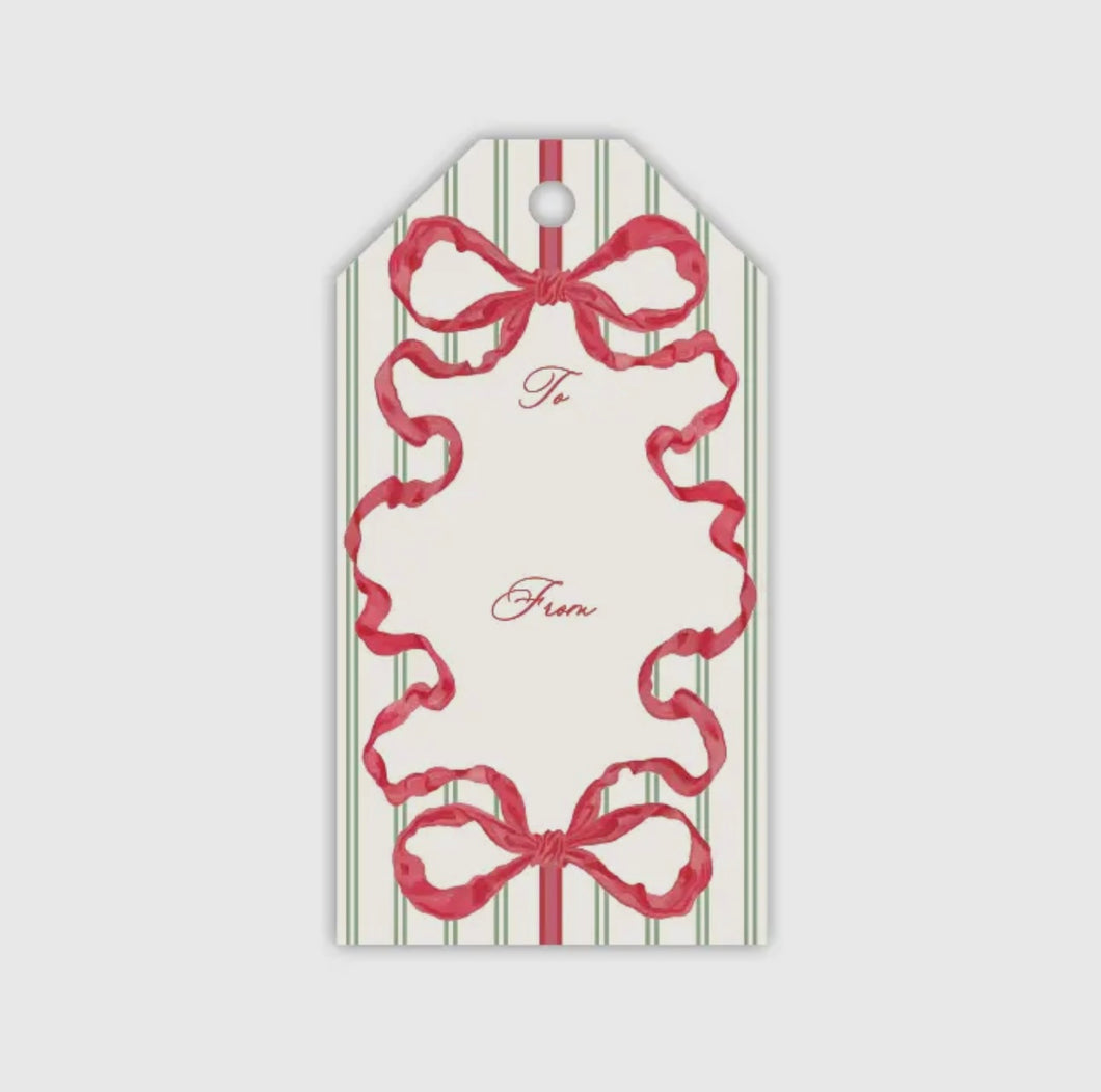 Holiday Red Bow Green Stripe Gift Tags