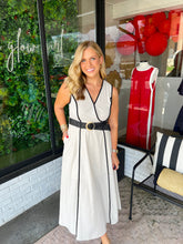 Load image into Gallery viewer, Palmer Sleeveless Linen Midi Dress -Cream/Black
