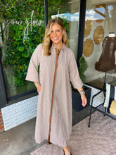 Load image into Gallery viewer, Adair Striped Button Up Midi Dress- Brown
