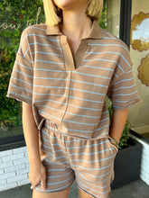 Load image into Gallery viewer, Lennon Striped Collared Short Set- Brown/Blue
