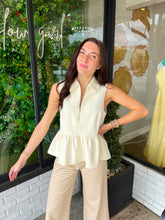 Load image into Gallery viewer, Riley Half Zip Peplum Sleeveless Top - Cream
