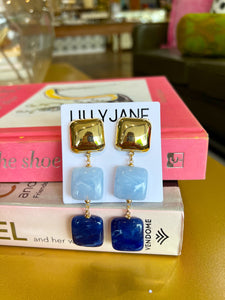 Color Block Square Dangle Earrings-Blue/Navy