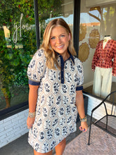 Load image into Gallery viewer, Magnolia Floral Embroidered Mini Dress - Navy/Taupe
