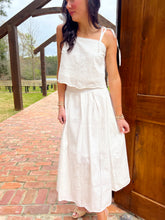 Load image into Gallery viewer, Sadie Embroidered Eyelet Crop Midi Skirt Set- White
