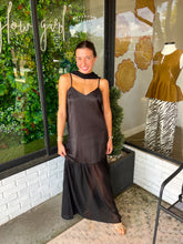 Load image into Gallery viewer, Laurent Satin Sheer Maxi Dress- Black

