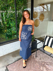 Layla Floral Strapless Tube Maxi Dress - Navy Blue