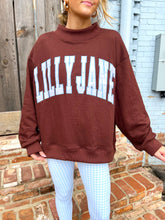 Load image into Gallery viewer, Lilly Jane Embroidered Mock Neck Sweatshirt - Brown/Blue
