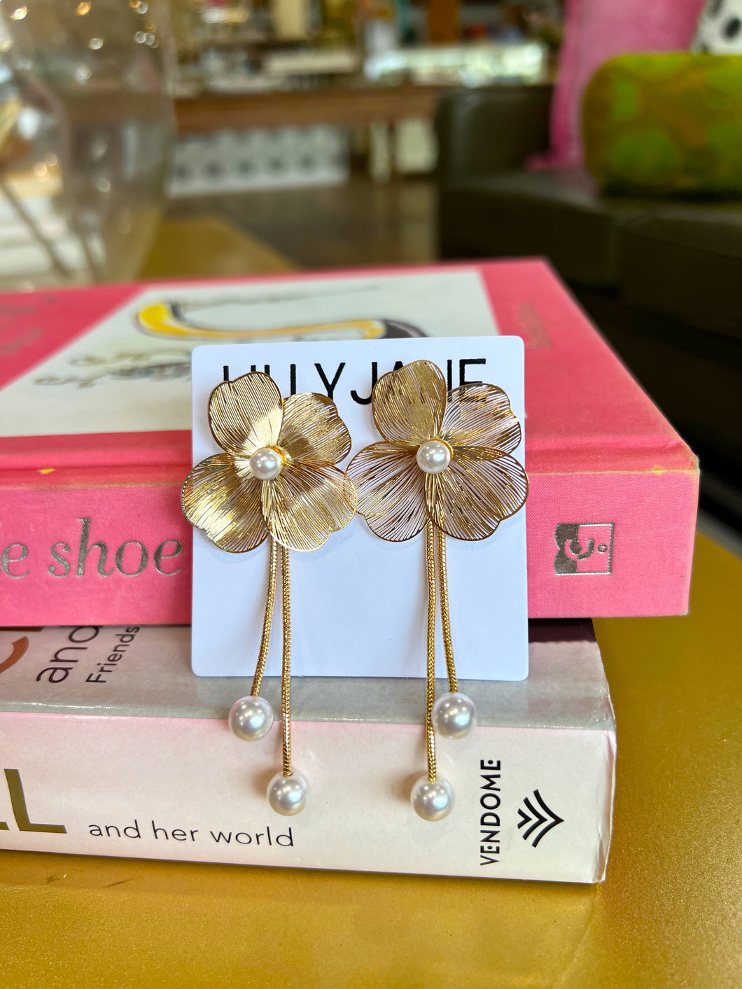 Gold Flower Drop Snake Dangle Earrings