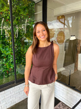 Load image into Gallery viewer, Hayes Peplum Bow Strap Tank Top -Brown
