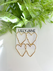 Gold Hammered Double Heart Earrings