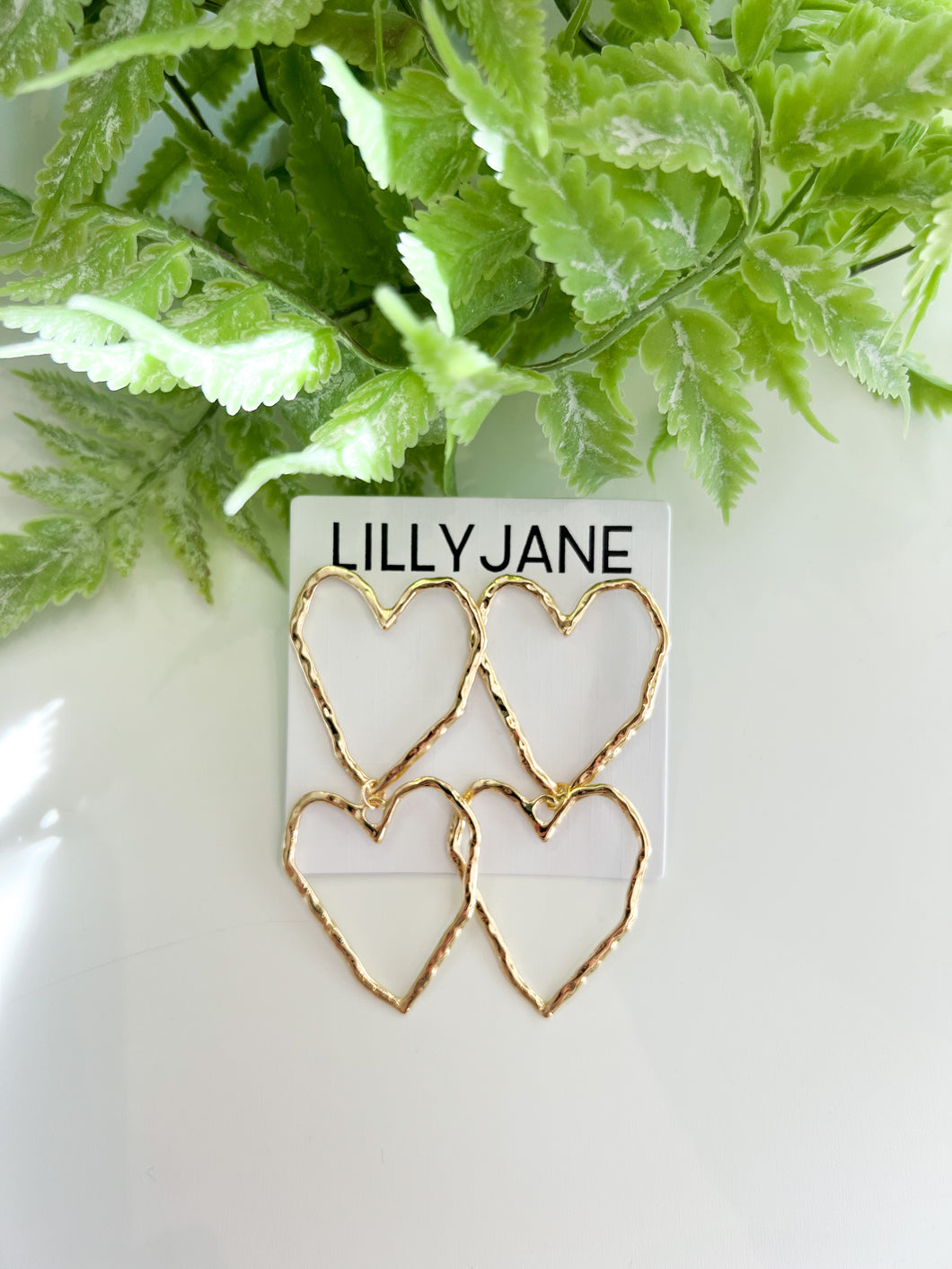 Gold Hammered Double Heart Earrings