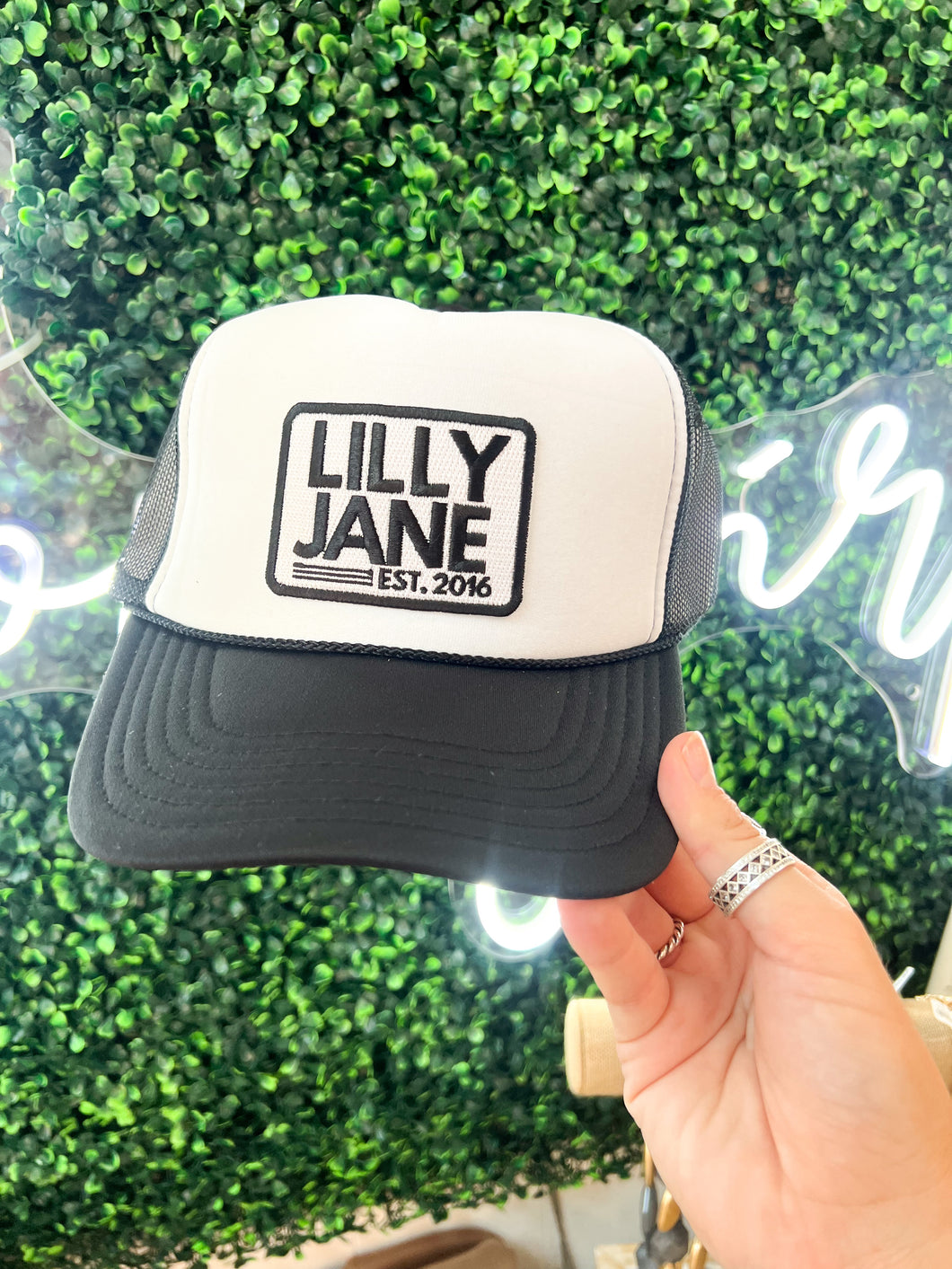 Lilly Jane Vintage Logo Trucker Hat- Black/White
