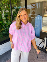 Load image into Gallery viewer, Merrill Striped Oversized Collared Top- Pink Multi
