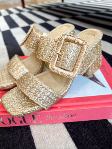Lucy Raffia Heel Sandals - Gold