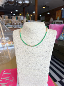 Dainty Gold Seed Bead Necklace -Kelly Green