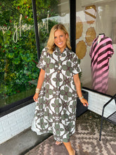 Load image into Gallery viewer, Shaw Geometric Printed Midi Shirt Dress-Olive Multi
