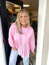 Load image into Gallery viewer, Noah Contrast Tiered Sweatshirt Top- Light Pink
