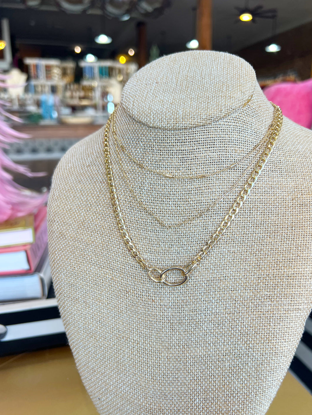 Gold Multi Layered Circle Pendant Necklace