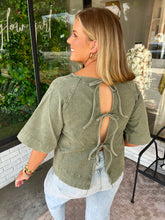 Load image into Gallery viewer, Rhett Washed Denim Tie Blouse- Olive Green
