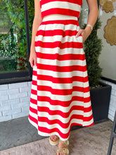 Load image into Gallery viewer, Frankie Stripe Crop Midi Skirt Set- Red/Cream
