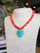 Load image into Gallery viewer, Rondelle Beaded Heart Pendant Necklace-Peach/Turquoise
