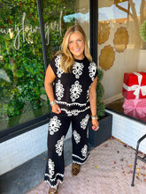 Load image into Gallery viewer, Makenna Damask Printed Knit Pant Set- Black
