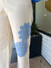 Load image into Gallery viewer, Megan Floral Appliqué Wide Leg Pants- Cream
