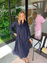 Load image into Gallery viewer, Jodie Button Up Collared Midi Dress- Navy
