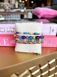 Multi-Colored Glass Beaded Bracelet Set