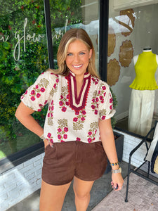 Brooke Floral Printed V-Neck Banded Top