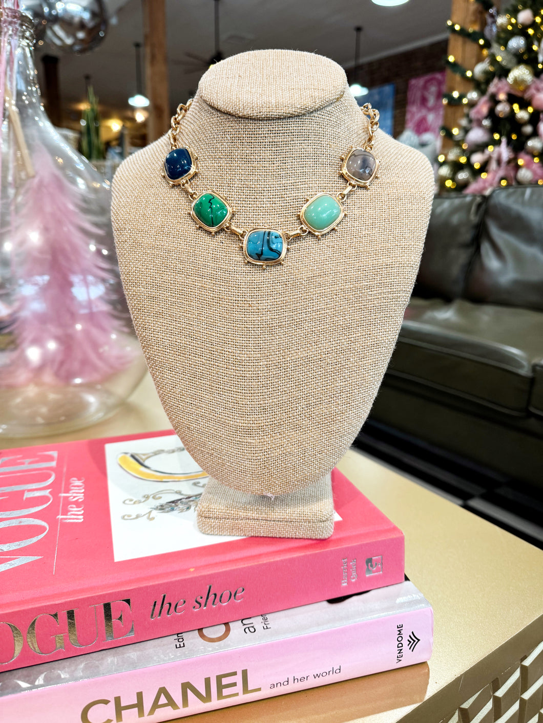 Gold Multi Stone Necklace - Turquoise Multi