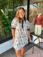 Load image into Gallery viewer, Magnolia Floral Embroidered Mini Dress - Navy/Taupe

