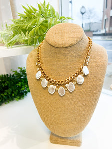 Gold Chain Link & Baroque Pearl Necklace