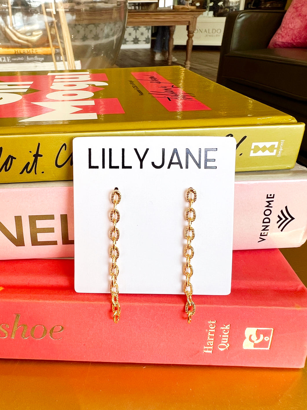 Gold Textured Chain Link Earrings