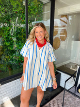 Load image into Gallery viewer, Emmeline Striped Puff Sleeve Mini Dress - Royal Blue
