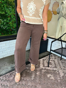 Stassie Ankle Length Wide Cuff Pants - Brown