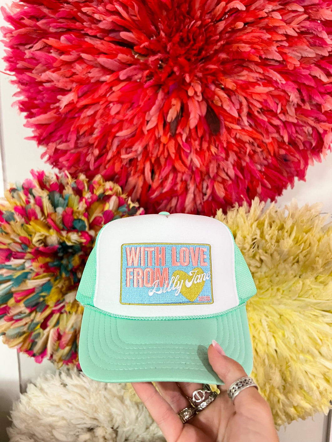 With Love From Lilly Jane Trucker Hat - Mint/White