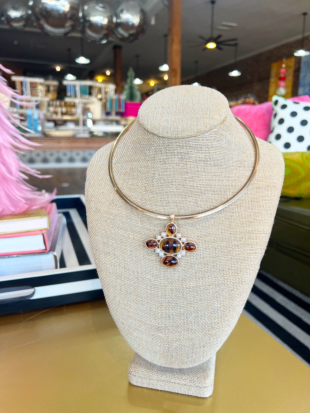 Gold Pearl Tortoise Cross Choker