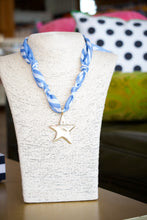 Load image into Gallery viewer, Gold Star Pendant Scarf Necklace -Blue/White
