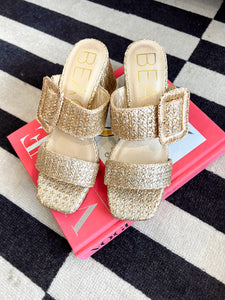 Lucy Raffia Heel Sandals - Gold