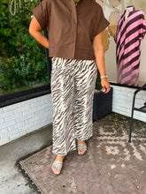 Load image into Gallery viewer, Hayley Zebra Printed Wide Leg Pants- Cream/Brown
