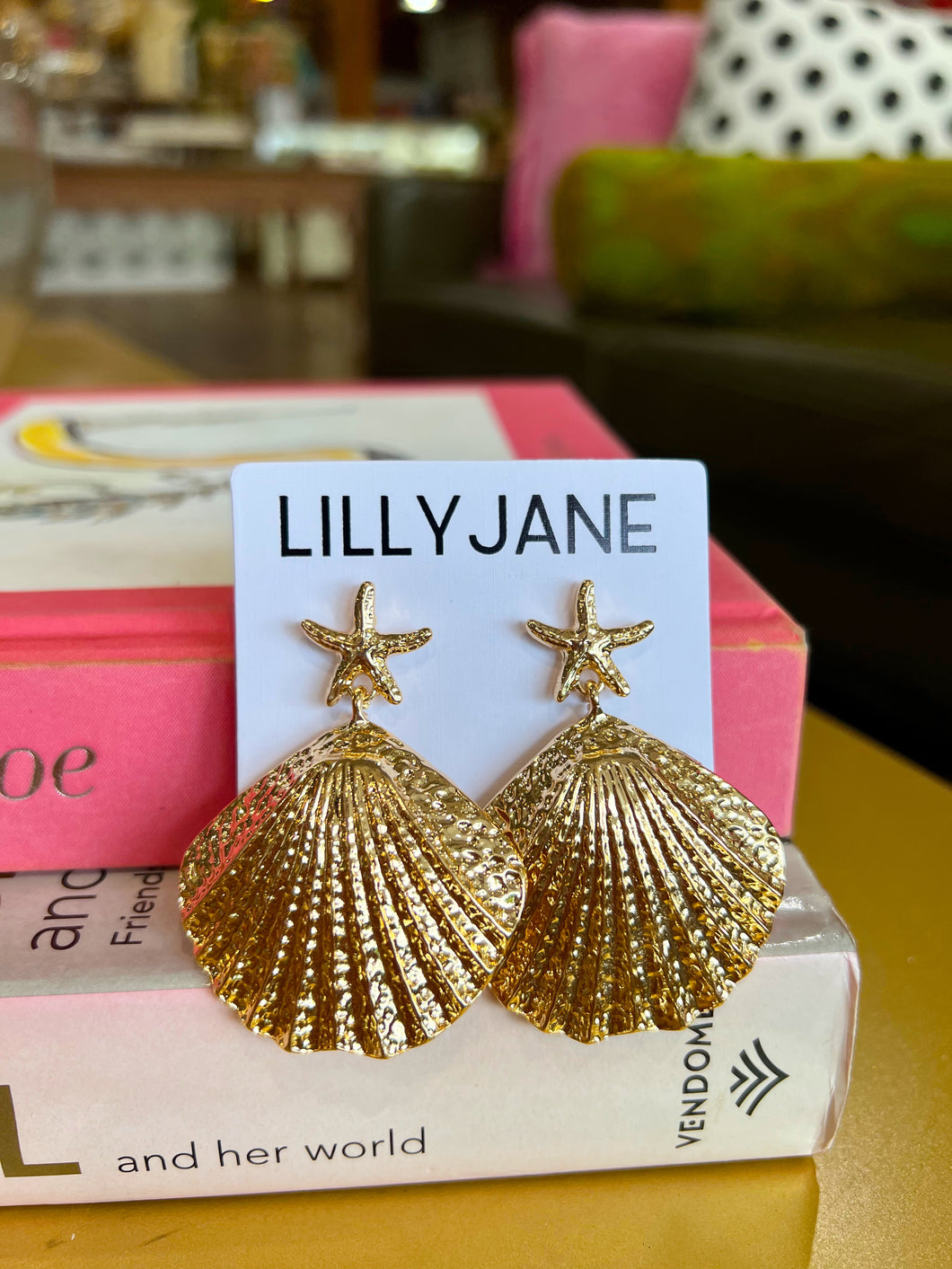 Gold Textured Sea Shell Earrings
