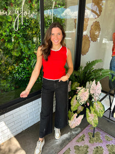 Amira Embroidered Knit Tank Top -Red